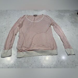 LOFT Pink and White Striped Lightweight Long Sleeve Top